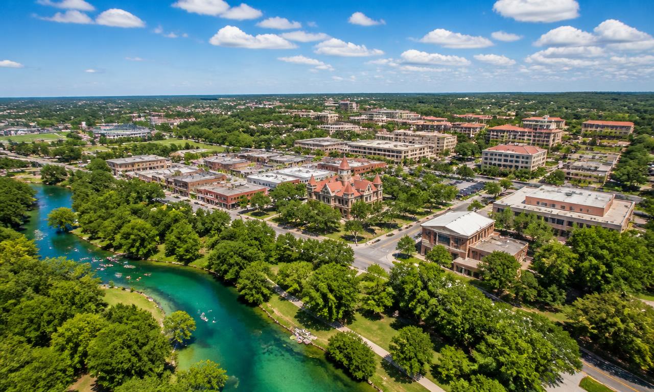 San Marcos Texas river town at golden hour